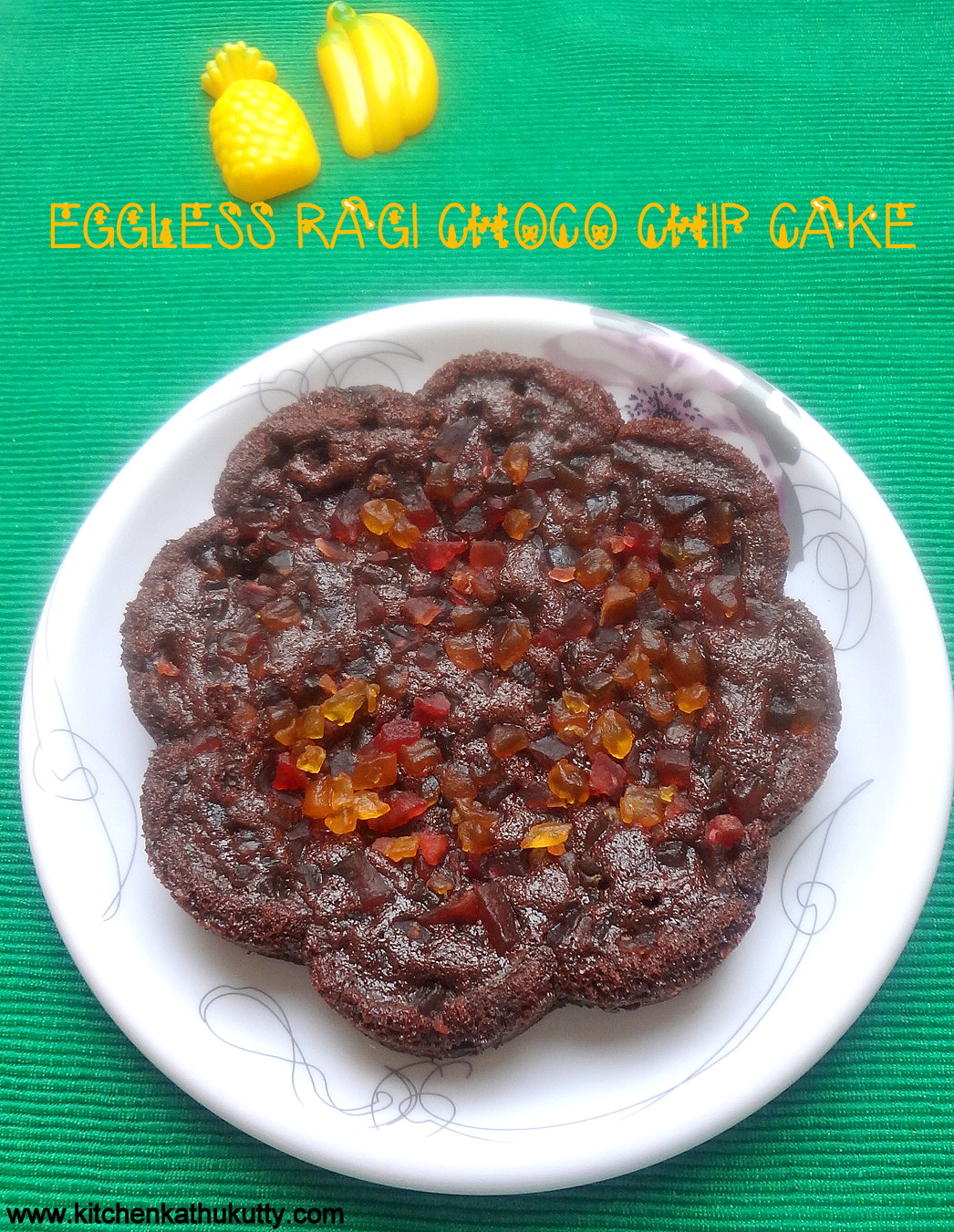 eggless ragi choco chip cake